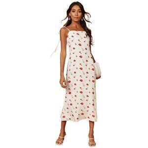 Charlie Holiday‎ Valentine Midi Slip Dress In White Floral Print Women's Size 6